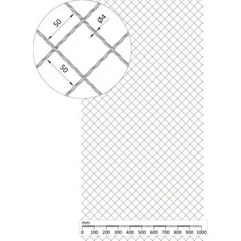 Pletivo Žebírkové pletené síto - vzor Diamant, oko: 50x50mm, průměr pletiva ø4mm, rozměr 1000x2000mm, pozinkované