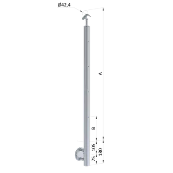 Nerezový sloup, boční kotvení, bez výplně, 4 řadový se závitem M6, vnější, vrch nastavitelný, (ø 42.4x2mm), broušená nerez K320 /AISI304