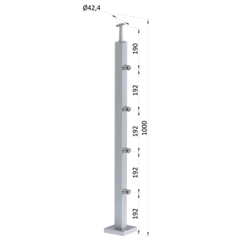 Nerezový sloup, vrchní kotvení, 4 řadový průchodný, vrch pevný,(40x40 mm), broušená nerez K320 / AISI304