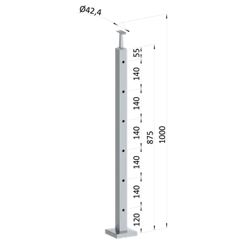 Zábradlí Nerezový sloup, vrchní kotvení, 6 děrový koncový, vrch pevný (40x40 mm), broušená nerez K320 / AISI304