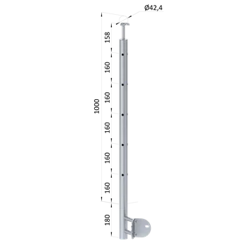 Zábradlí Nerezový sloup, boční kotvení rohové, 5 děrový, rohový: 90°, vrch pevný ( ø 42.4x2mm), broušená nerez K320 /AISI304, Výroba na zakázku