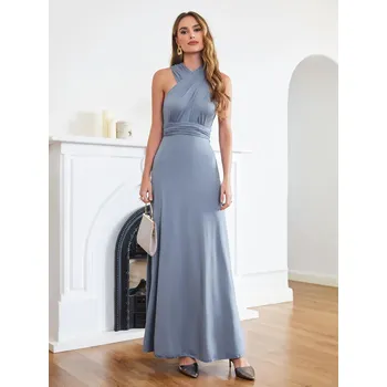 Dámské šaty Dlouhé víceúčelové šaty s nastavitelným zavazováním pro ples i svatbu Barva: Modrá, Velikost: XS