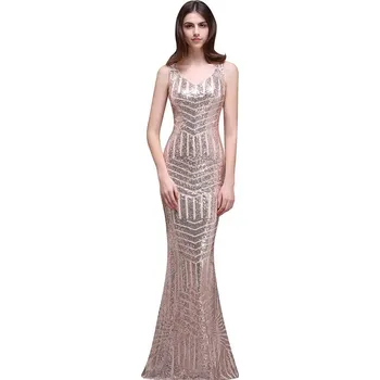 Dámské šaty Flitrované šaty v mořském střihu s průsvitnými zády pro galavečery a plesy Barva: Růžovo-Zlatá, Velikost: L