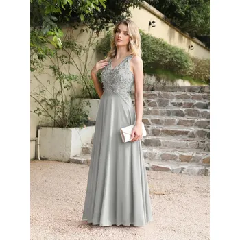 Dámské šaty Dlouhé šaty s korálky a krajkou v áčkovém střihu pro formální události Barva: Stříbrná, Velikost: 3XL