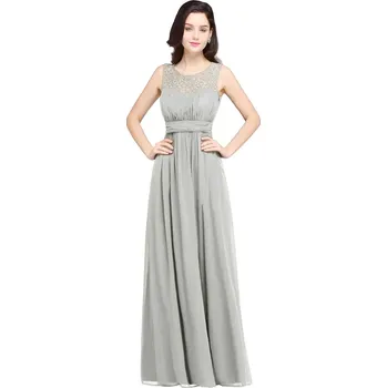 Dámské šaty Dlouhé šifonové šaty s krajkovými zády a plisovanou sukní Barva: Stříbrná, Velikost: XL