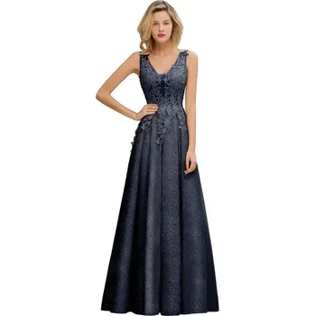 Dámské šaty Šifonové šaty s krajkovými detaily a výstřihem do V pro svatební hosty Barva: Tmavě Modrá, Velikost: XL