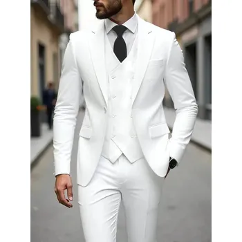 Pánský tříkomplet oblek v elegantním střihu pro formální příležitosti Barva: Bílá, Velikost: L