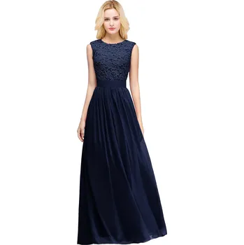 Dámské šaty Dlouhé šifonové šaty s krajkovým živůtkem a plisovanou sukní pro slavnostní večery Barva: Tmavě Modrá, Velikost: XL