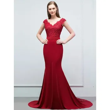 Dámské šaty Dlouhé saténové šaty s krajkovou vlečkou pro slavnostní večerní události Velikost: L, Barva (Varianta): Barevná