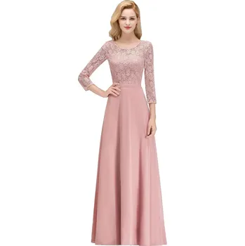 Dámské šaty Šifonové šaty s krajkou a tříčtvrtečním rukávem pro slavnostní příležitost Barva: Růžová, Velikost: L