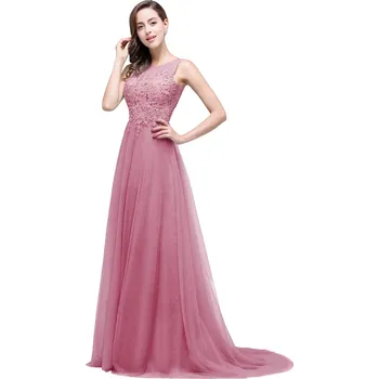 Dámské šaty Dlouhé šifonové šaty s krajkovými detaily pro svatby a společenské oslavy Barva: Růžová, Velikost: L