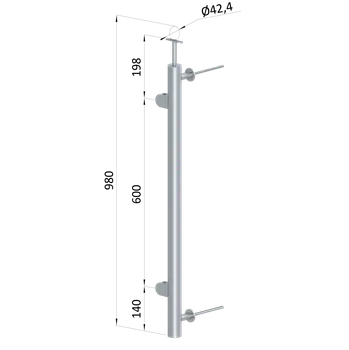 Zábradlí Nerezový sloup, boční kotvení, výplň: sklo, levý, vrch pevný, (ø42.4x2 mm), broušená nerez K320 /AISI304