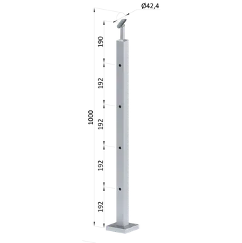 Nerezový sloup, vrchní kotvení, 4 děrový koncový, vrch nastavitelný, (40x40 mm), broušená nerez K320 / AISI304