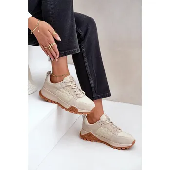 Dámské tenisky Dámské Kožené Tenisky Big Star OO274A315 Hi-Poly System Béžové 38