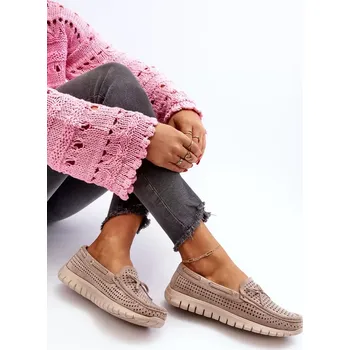 Dámské mokasíny Béžové dámské mokasíny s mašlí 38