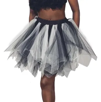 Dámská sukně Krátká tylová spodnička s pružným pasem pro baletní či párty styl Barva: Černo-Bílá, Velikost: ONE SIZE