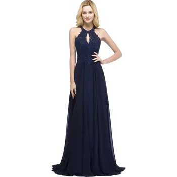 Dámské šaty Dlouhé společenské šaty s korálkovým motivem a halter výstřihem Barva: Tmavě Modrá, Velikost: 3XL