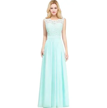 Dámské šaty Elegantní dlouhé šaty s krajkovým topem a áčkovým střihem Barva: Mátová, Velikost: S