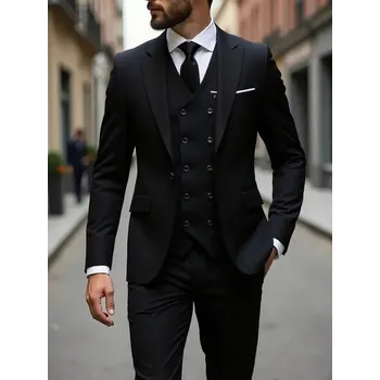 Pánský oblek Pánský tříkomplet oblek v elegantním střihu pro formální příležitosti Barva: Černá, Velikost: S