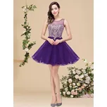 Krátké šaty s korzetovým živůtkem a tylovou sukní pro večírek Barva: Fialová, Velikost: 4XL