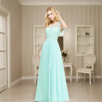 Dámské šaty Dlouhé šaty s krajkou a průsvitnými zády pro svatby a oslavy Barva: Mátová, Velikost: XL