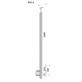 Zábradlí Nerezový sloup, boční kotvení, bez výplně, vrch pevný (ø 42,4x2 mm), broušená nerez K320 / AISI304