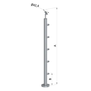 Zábradlí nerezový sloup, vrchní kotvení, 5 řadový, průchodný, vrch nastavitelný (