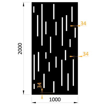 Příslušenství pro plot Designová kovová výplň, laserem vypálený vzor 8212, rozměr 1000x2000x2,0 mm +/- 0,5%, výška výpalku 34 mm, bez povrchové úpravy, perforace 14%
