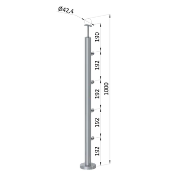 Nerezový sloup, vrchní kotvení, 4 řadový průchodný, vrch pevný, (ø42,4x2 mm), broušená nerez K320 / AISI304