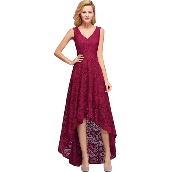 Dámské šaty Retro krajkové šaty s asymetrickou sukní pro ples nebo večerní oslavu Barva: Bordová, Velikost: 8XL