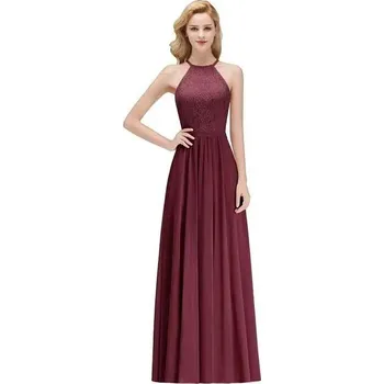 Dámské šaty Dlouhé šifonové šaty s halter výstřihem pro svatební či plesové akce Barva: Bordová, Velikost: 3XL