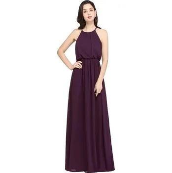 Dámské šaty Dlouhé šifonové šaty s halter výstřihem pro družičky a slavnostní akce Barva: Fialová, Velikost: S