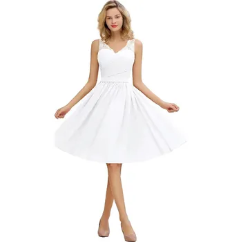 Dámské šaty Krátké šifonové šaty s výstřihem do V pro svatební příležitosti Barva: Bílá, Velikost: XL