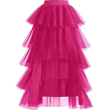 Dámská sukně Dlouhá tylová sukně s vrstveným designem pro svatební či plesový styl Barva: Fuchsiová