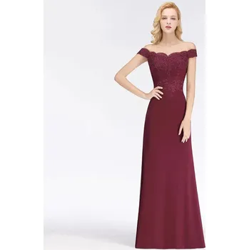 Dámské šaty Krajkové šaty s odhalenými rameny a mořským střihem pro ples Barva: Bordová, Velikost: L