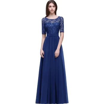 Dámské šaty Dlouhé šifonové šaty v áčkovém střihu pro slavnostní a svatební hosty Barva: Safírová, Velikost: 8XL