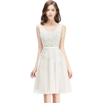 Dámské šaty Krátké tylové šaty s krajkou a výstřihem do V pro koktejlové akce Barva: Krémová, Velikost: L