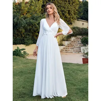 Dámské šaty Tylové večerní šaty s dlouhým rukávem a výšivkami Barva: Smetanová, Velikost: XL