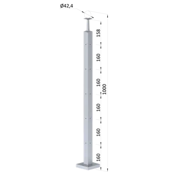 Nerezový sloup, vrchní kotvení, 5 řadový rohový M6, vrch pevný