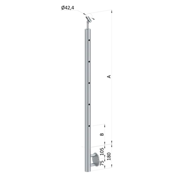 Zábradlí Nerezový sloup, boční kotvení, 5 děrový koncový, pravý, vrch nastavitelný (ø 42,4x2 mm), broušená nerez K320 / AISI316