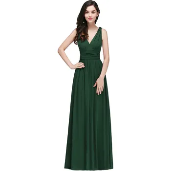Dámské šaty Dlouhé šifonové šaty s výstřihem do V pro svatební nebo večerní hosty Barva: Tmavě Zelená, Velikost: XL
