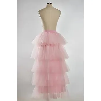 Dámská sukně Asymetrická tylová sukně s nadýchanými vrstvami pro párty Barva: Růžová