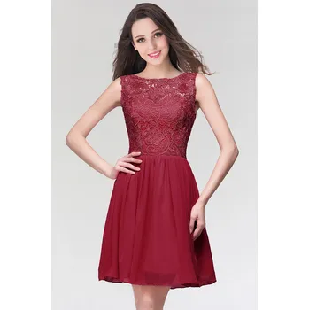 Dámské šaty Krátké krajkové koktejlové šaty v áčkovém střihu pro společenské akce Barva: Bordová, Velikost: XL