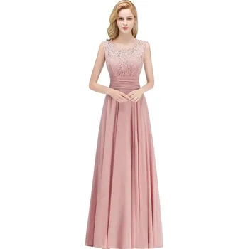 Dámské šaty Dlouhé šifonové šaty s krajkovým topem pro ples či svatební hosty Barva: Pudrová, Velikost: 4XL