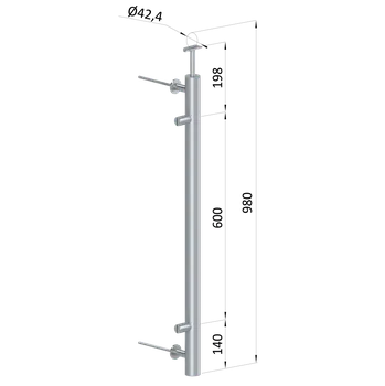 Zábradlí Nerezový sloup, boční kotvení, výplň: plech, levý, vrch pevný, (ø42.4x2 mm), broušená nerez K320 /AISI304