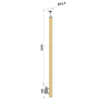 Dřevěný sloup, boční kotvení, bez výplně, vrch pevný (ø 42mm), materiál: buk, broušený povrch bez nátěru