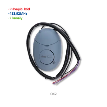 Pohon brány Přijímač 2-kanálový externí 433,92MHz, plovoucí kód NICE, paměť na 1024 vysílačů série ONE