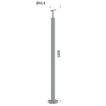 Zábradlí Nerezový sloup, vrchní kotvení, bez výplně, vrch pevný (ø 42,4x2 mm), broušená nerez / AISI304