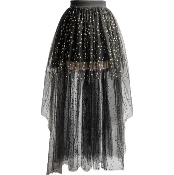 Dámská sukně Asymetrická tylová spodnička s elastickým pasem pro plesové a karnevalové šaty Barva: Černá