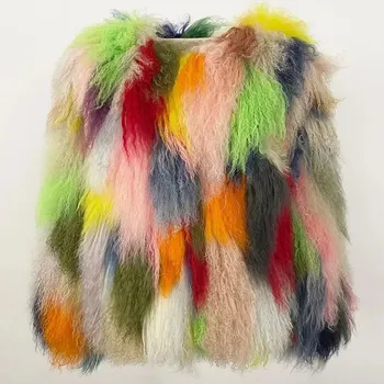 Dámská parka Dámský huňatý kabát z pravé tibetské ovčí kožešiny Barva: Barevná, Velikost: M